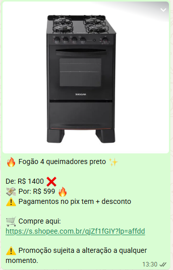 Exemplo de promoção compartilhada no grupo Promo Fácil